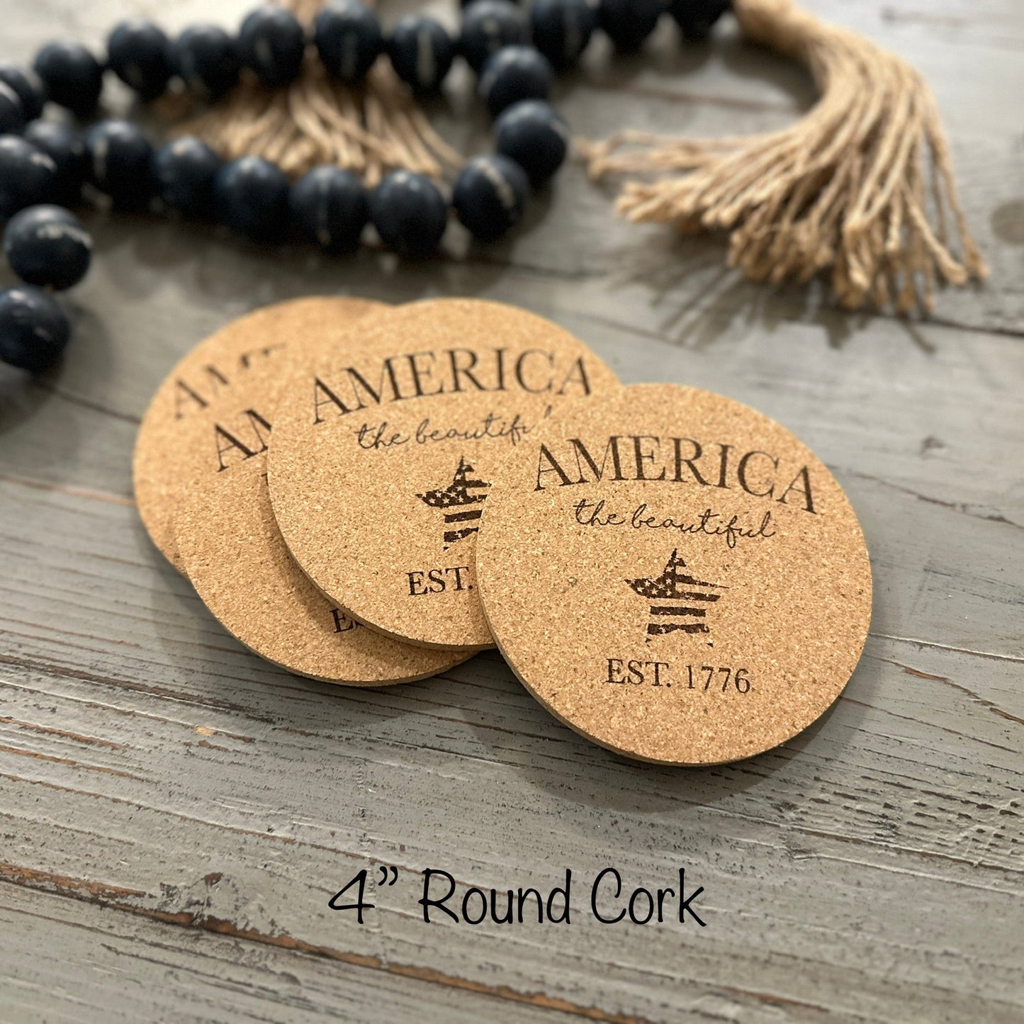 Patriotic American Themed Coaster Set | Slate, Wood or Cork | 4 of July Coasters