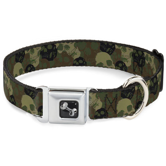 Dog Bone Seatbelt Buckle Collar - Camo Olive Skull Yard