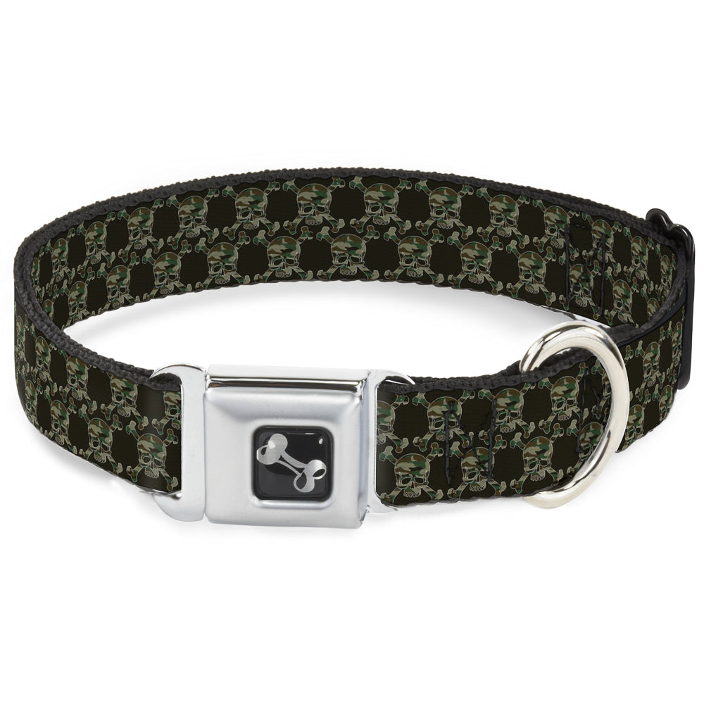 Dog Bone Seatbelt Buckle Collar - Top Skulls Black/Camo Olive