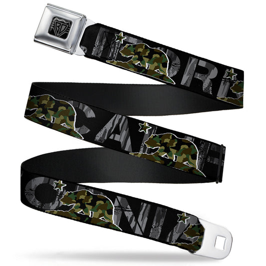 BD Wings Logo CLOSE-UP Full Color Black Silver Seatbelt Belt - CALIFORNIA/Flag Bear Black/Camo Gray/Camo Olive Webbing