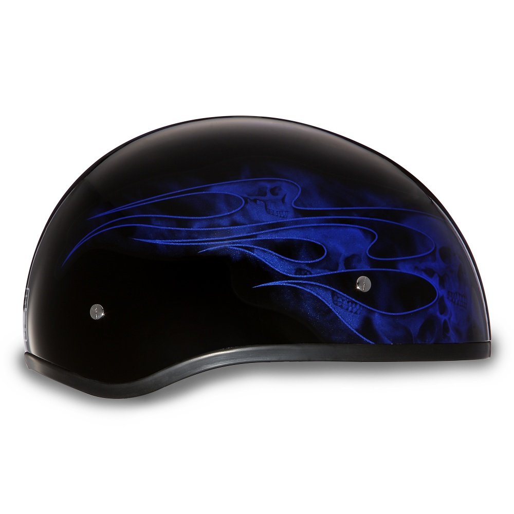 DOT Approved Daytona Motorcycle Half Face Helmet - Skull Cap Graphics for Men & Women, Scooters, ATVs, UTVs & Choppers - W/ Skull Flames Blue