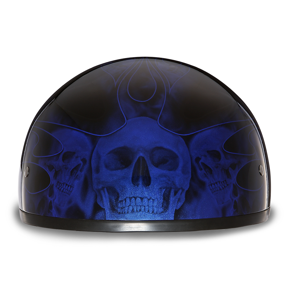 DOT Approved Daytona Motorcycle Half Face Helmet - Skull Cap Graphics for Men & Women, Scooters, ATVs, UTVs & Choppers - W/ Skull Flames Blue