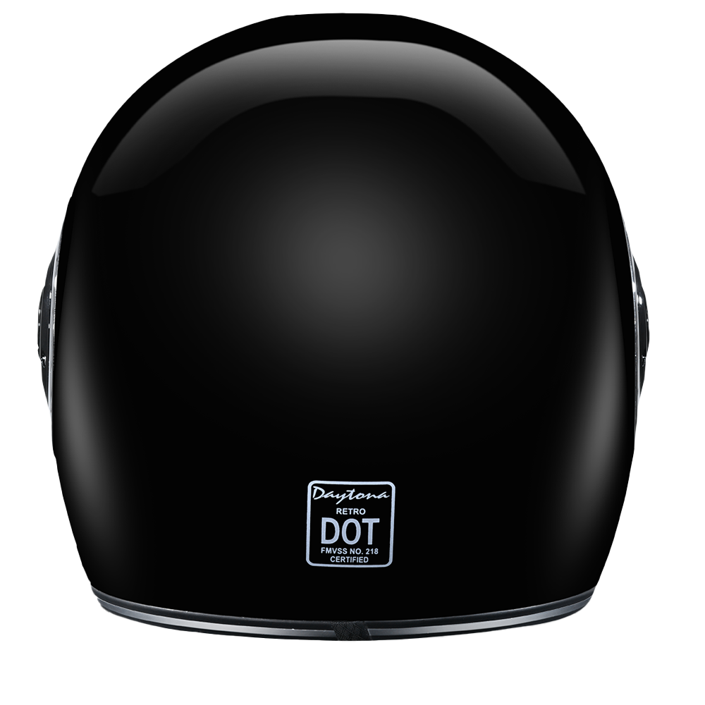 DOT Daytona Retro Full Face Motorcycle Helmet: Vintage Style for Men, Women, & Youth - Hi-Gloss Black w/ Chrome Accents