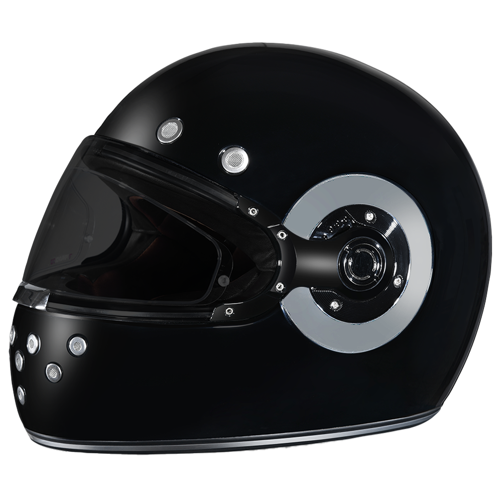 DOT Daytona Retro Full Face Motorcycle Helmet: Vintage Style for Men, Women, & Youth - Hi-Gloss Black w/ Chrome Accents