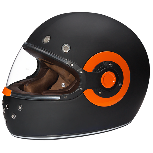 DOT Daytona Retro Full Face Motorcycle Helmet: Vintage Style for Men, Women, & Youth - Dull Black W/ Orange Accents