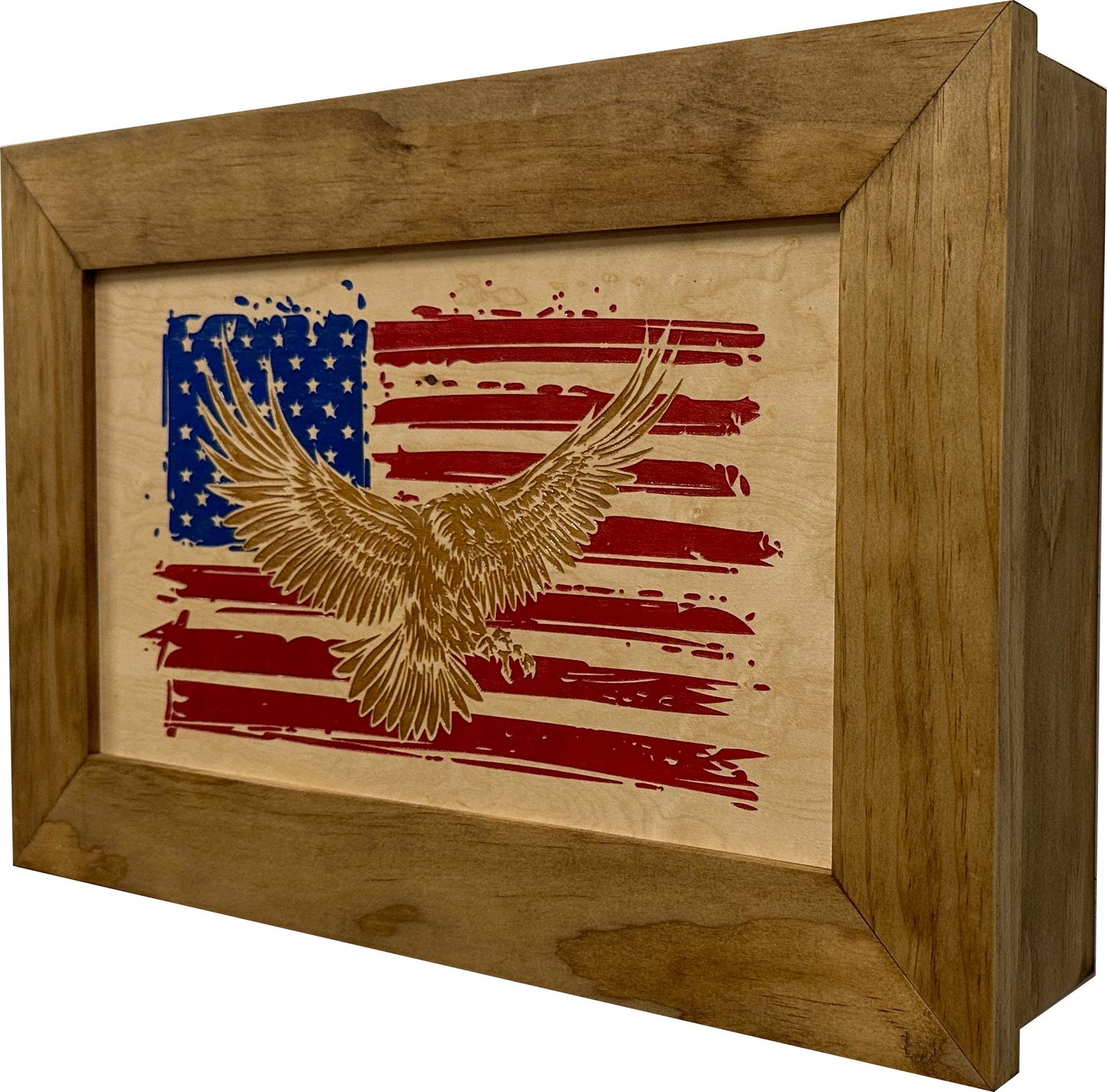 Bald Eagle & American Flag Patriotic Decorative Wall-Mounted Secure Gun Cabinet