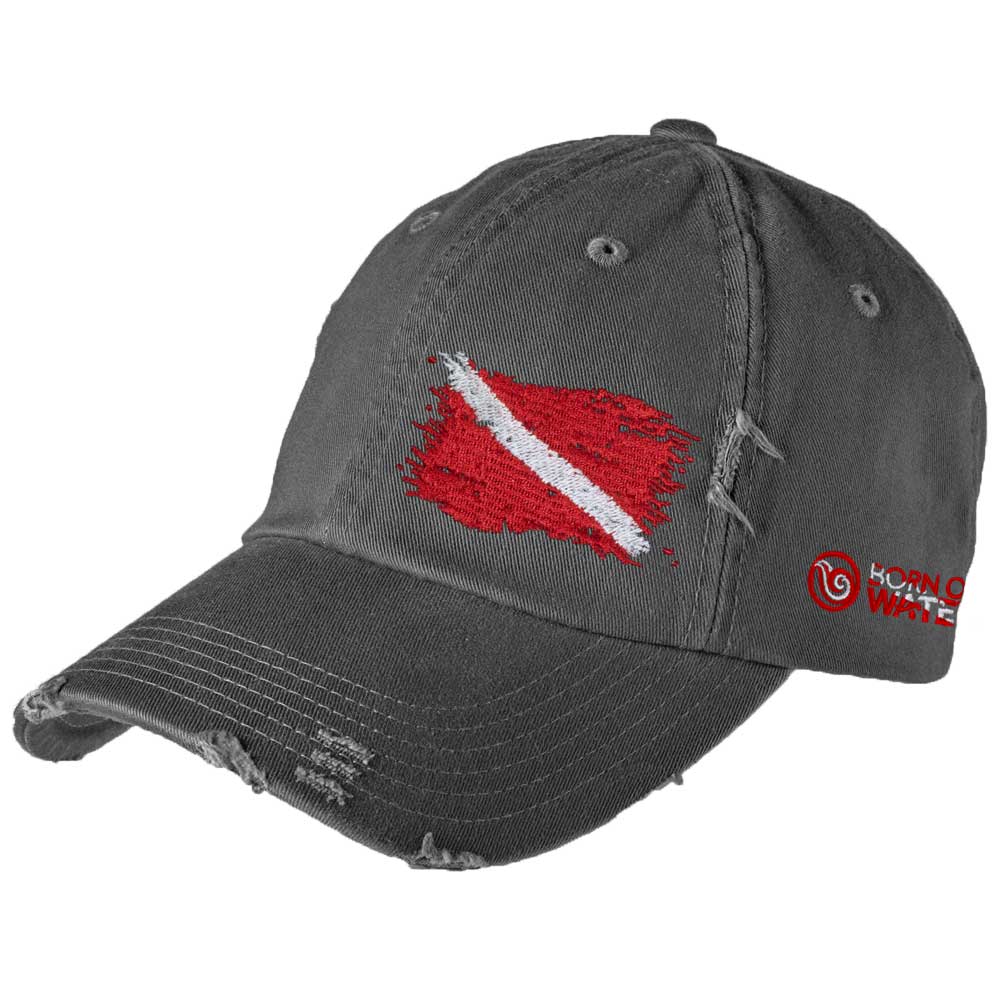 Scuba Diving Hat: Ripped Dive Flag Distressed Cap