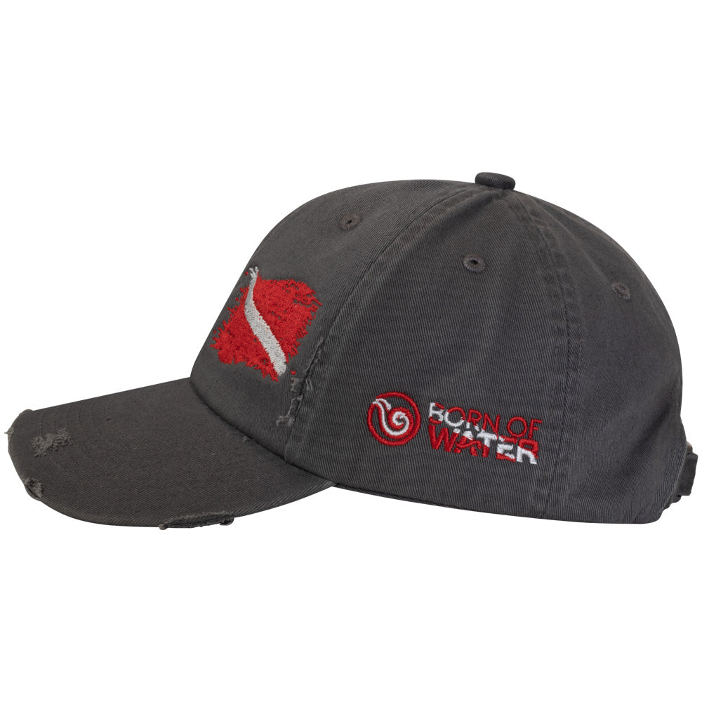 Scuba Diving Hat: Ripped Dive Flag Distressed Cap