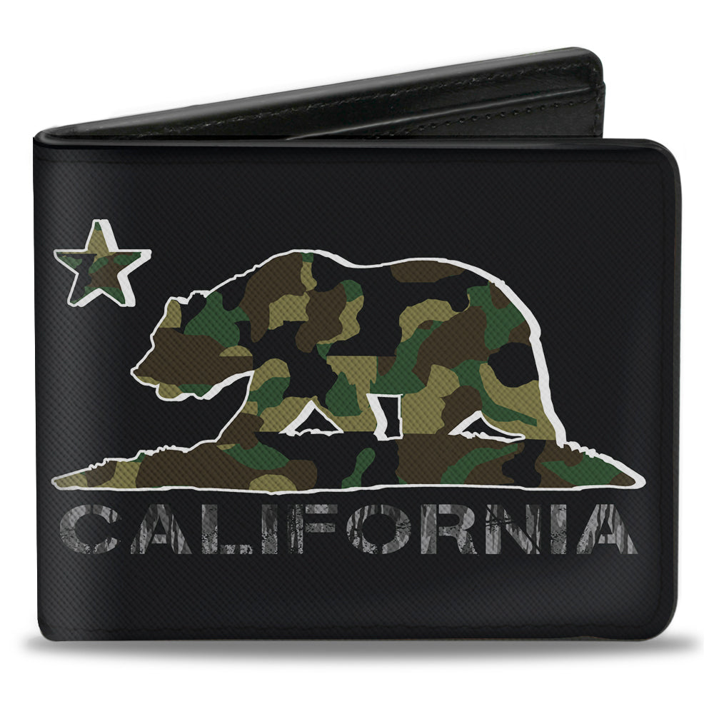 Bi-Fold Wallet - CALIFORNIA Flag Bear Black Camo Gray Camo Olive