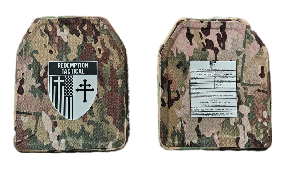 Pair of FRONT AND BACK (SIZE SMALL to LARGE) 10x12 Level IV Ballistic Front or Back Plates (Curved with Shooters Cut)