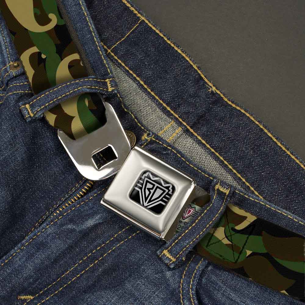 BD Wings Logo CLOSE-UP Full Color Black Silver Seatbelt Belt - Camo'stache Webbing