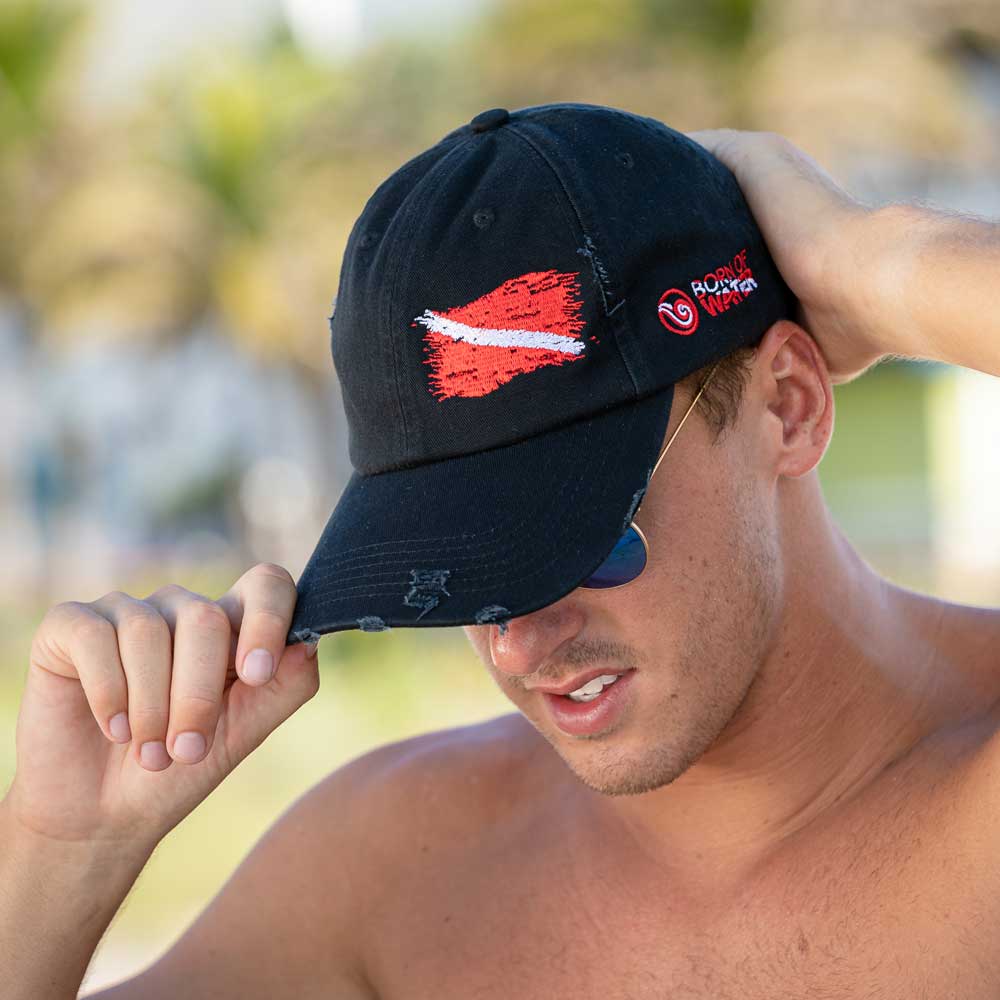 Scuba Diving Hat: Ripped Dive Flag Distressed Cap