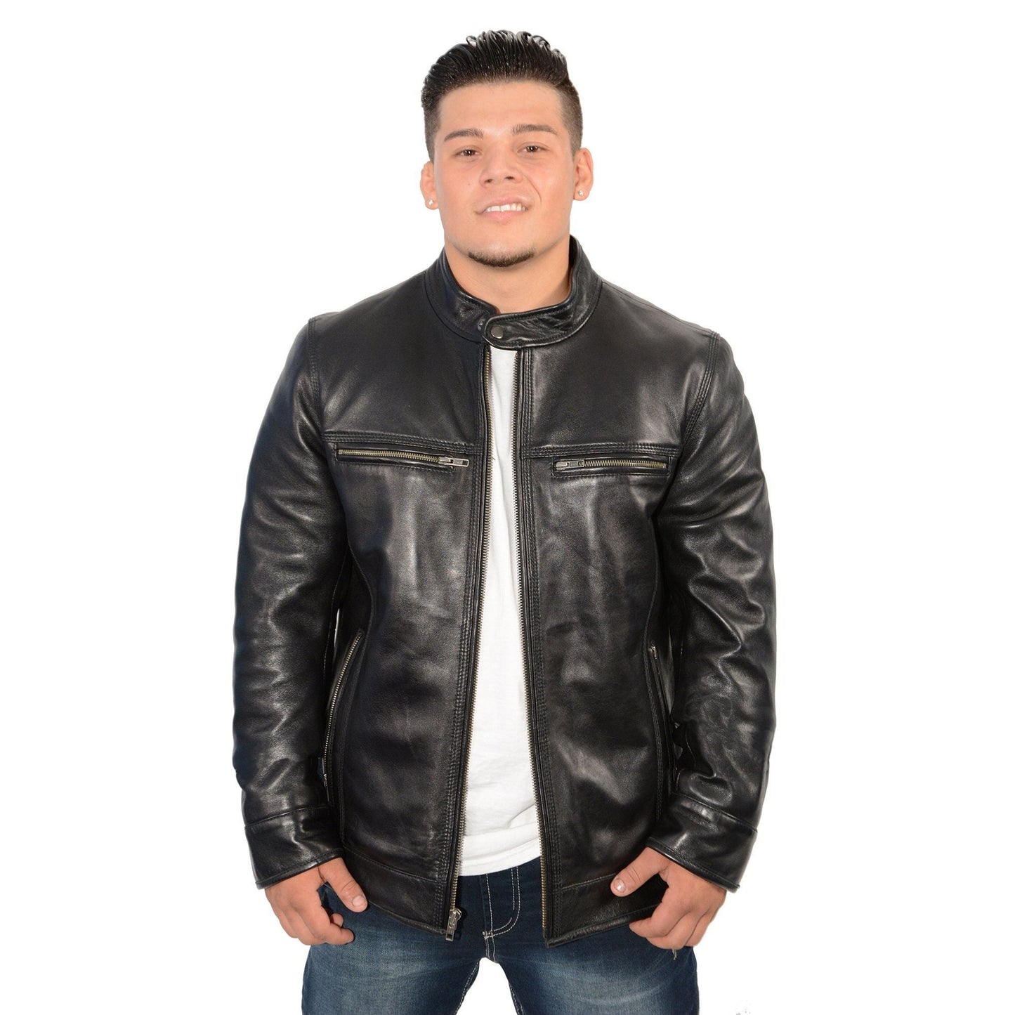 Milwaukee Leather SFM1800 Men's 'Cafe Racer' Black Premium Lambskin Motorcycle Fashion Leather Jacket