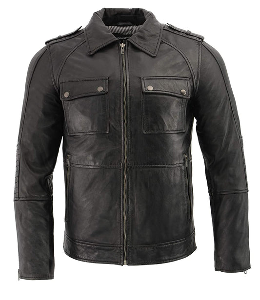 Milwaukee Leather SFM1810 Men's Black Lamsbkin Patch Pocket Leather Jacket