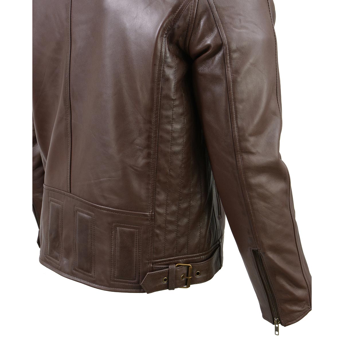 Milwaukee Leather SFM1835 Men's Brown ‘Cafe Racer’ Leather Jacket with Snap Button Collar