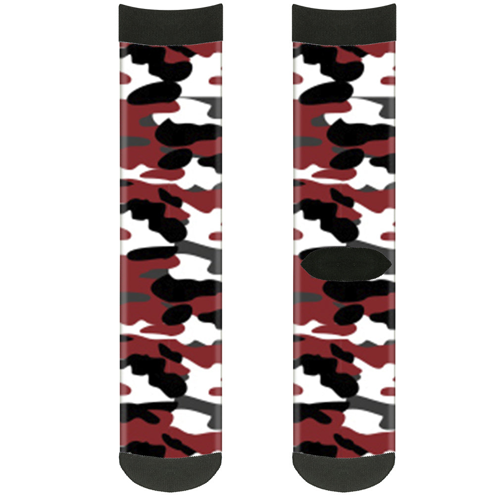 Sock Pair - Polyester - Camo Red Black Gray White - CREW