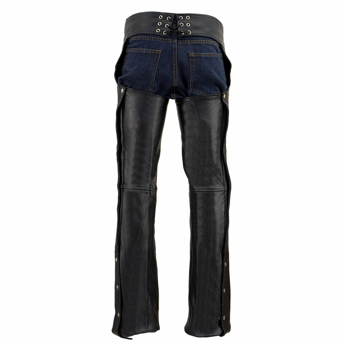 Milwaukee Leather Chaps for Men's Black Premium Leather - Classic Jean Style Pockets Motorcycle Chap - SH1101TALL