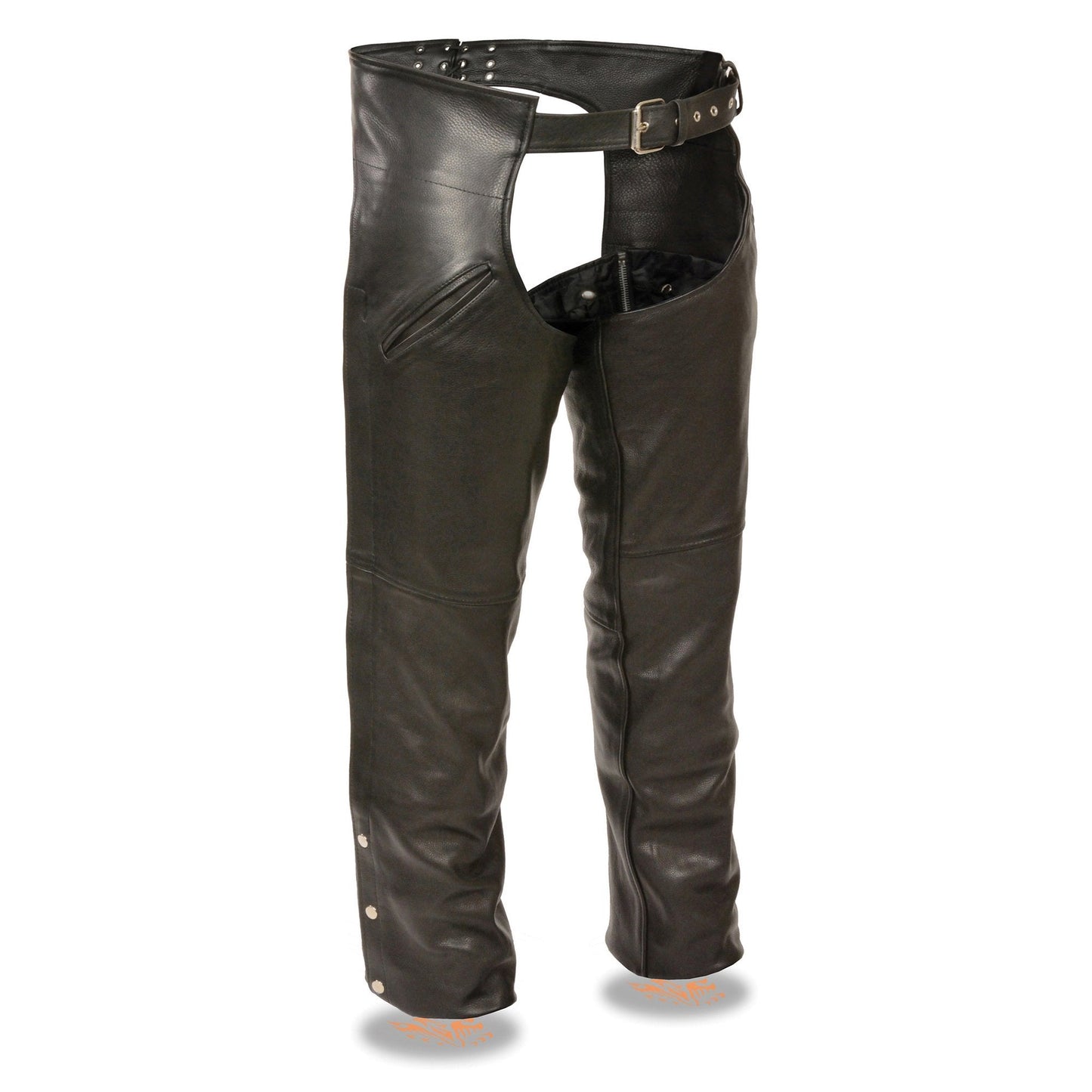 Milwaukee Leather Chaps for Men's Black Leather Slash Pocket- Snap Out Thermal Lined Motorcycle Riders Chap- SH1103