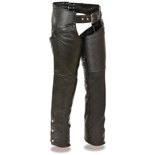 Milwaukee Leather Chaps for Women Black Premium Skin - Deep Hip Pockets Back Thigh Laces Motorcycle Chap - SH1173