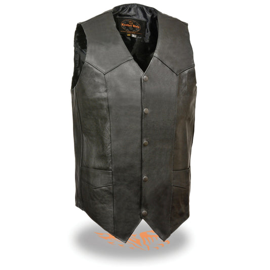 Milwaukee Leather SH1310Tall Men's Black Leather Classic V-Neck Motorcycle Rider Vest w/ Snap Button Closure