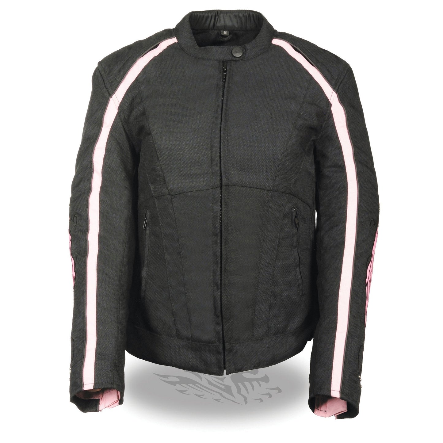 Milwaukee Leather SH1954 Women's Black and Pink Textile Jacket with Stud and Wings Detailing