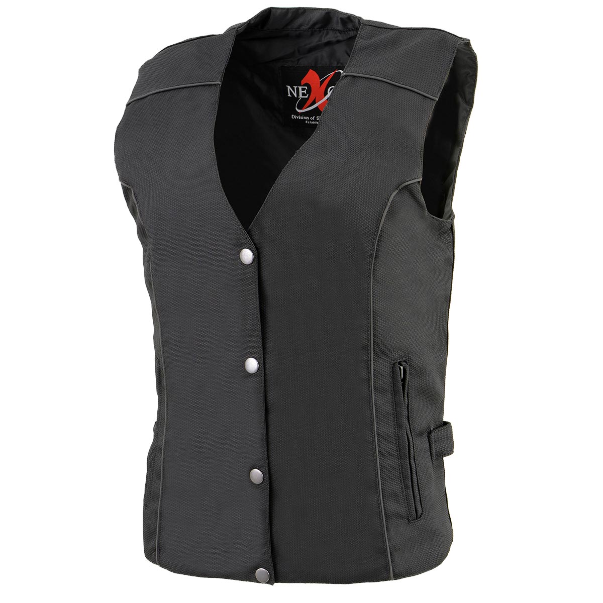 Milwaukee Leather SH1955 Ladies Black and Red Textile Vest with Wing Embroidery