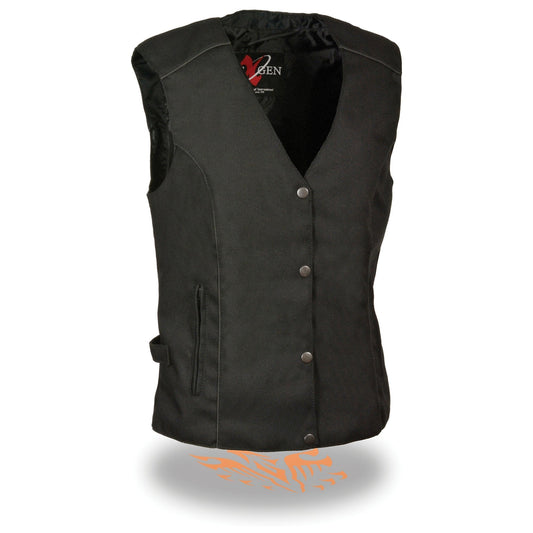 Milwaukee Leather SH1955 Ladies Black Textile Vest with Wing Embroidery