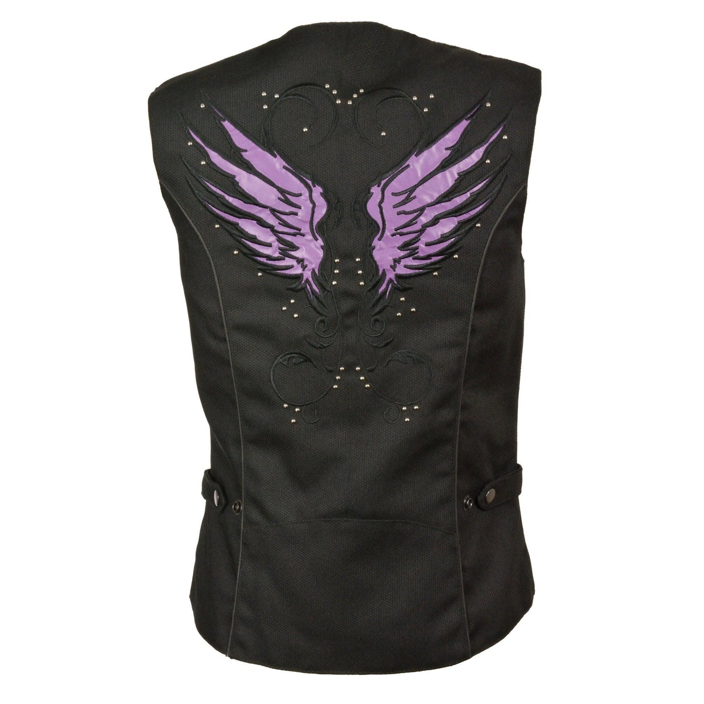 Milwaukee Leather SH1955 Ladies Black and Purple Textile Vest with Wing Embroidery