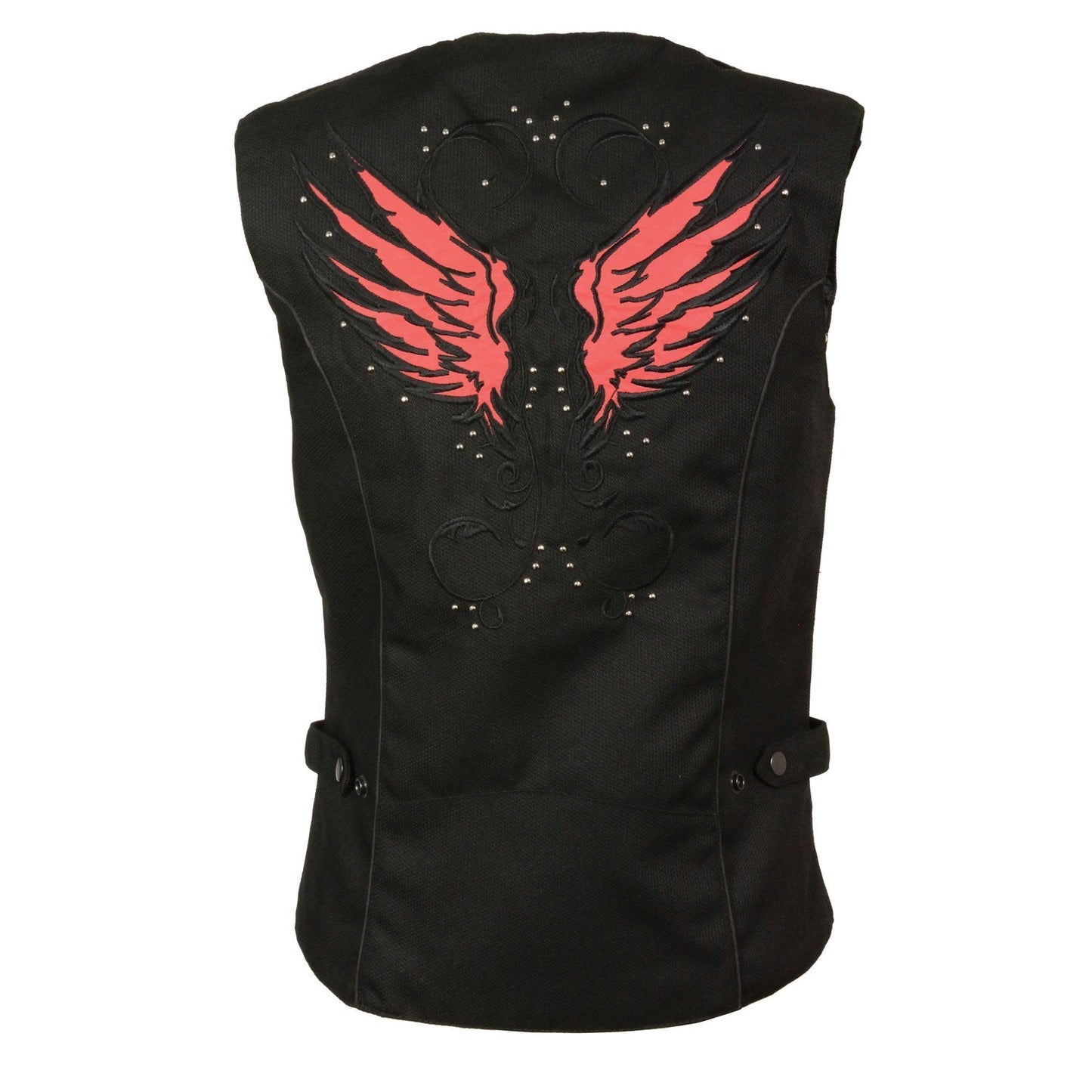 Milwaukee Leather SH1955 Ladies Black and Red Textile Vest with Wing Embroidery