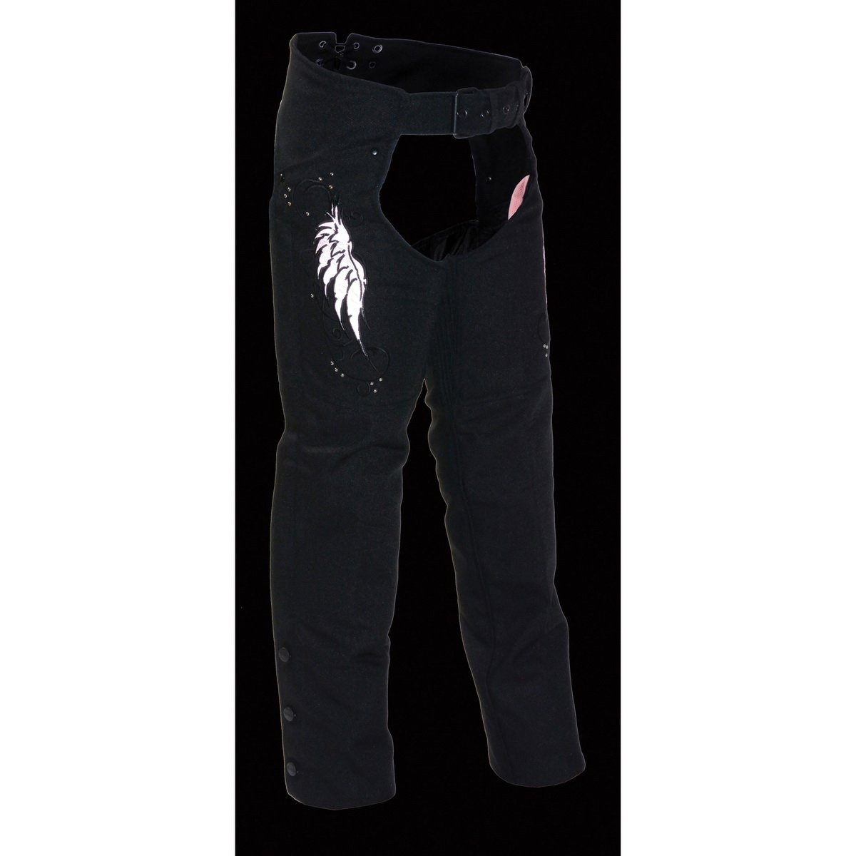 Milwaukee Leather SH1956 Women's 'Winged' Black and Pink Textile Chaps