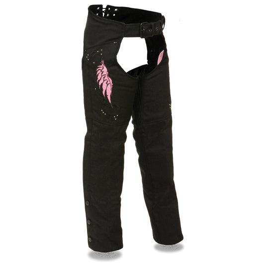 Milwaukee Leather SH1956 Women's 'Winged' Black and Pink Textile Chaps