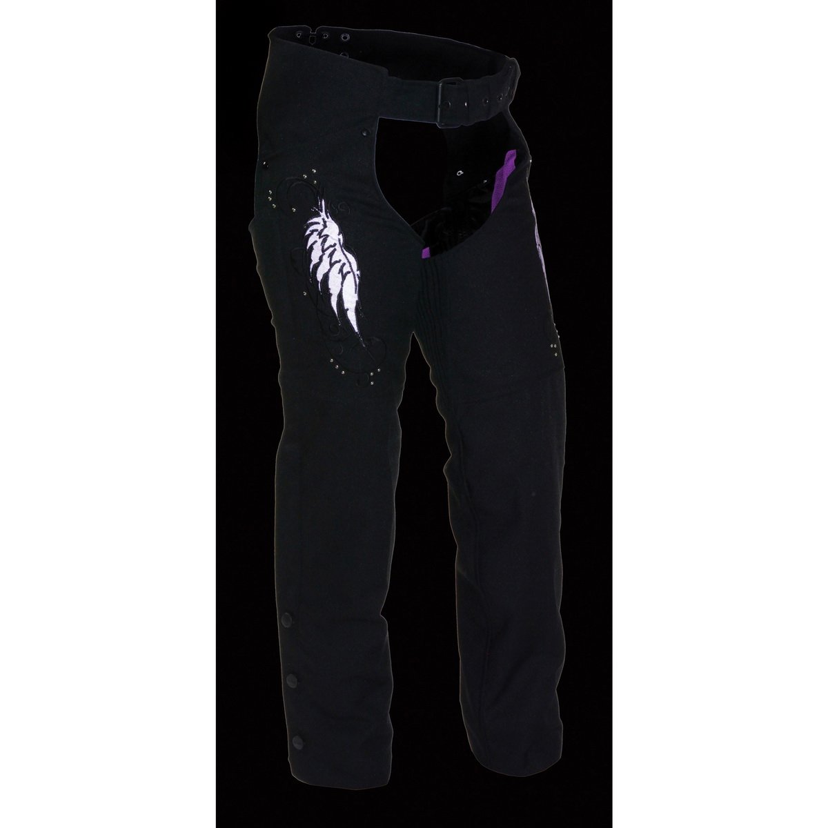 Milwaukee Leather SH1956 Women's 'Winged' Black and Purple Textile Chaps