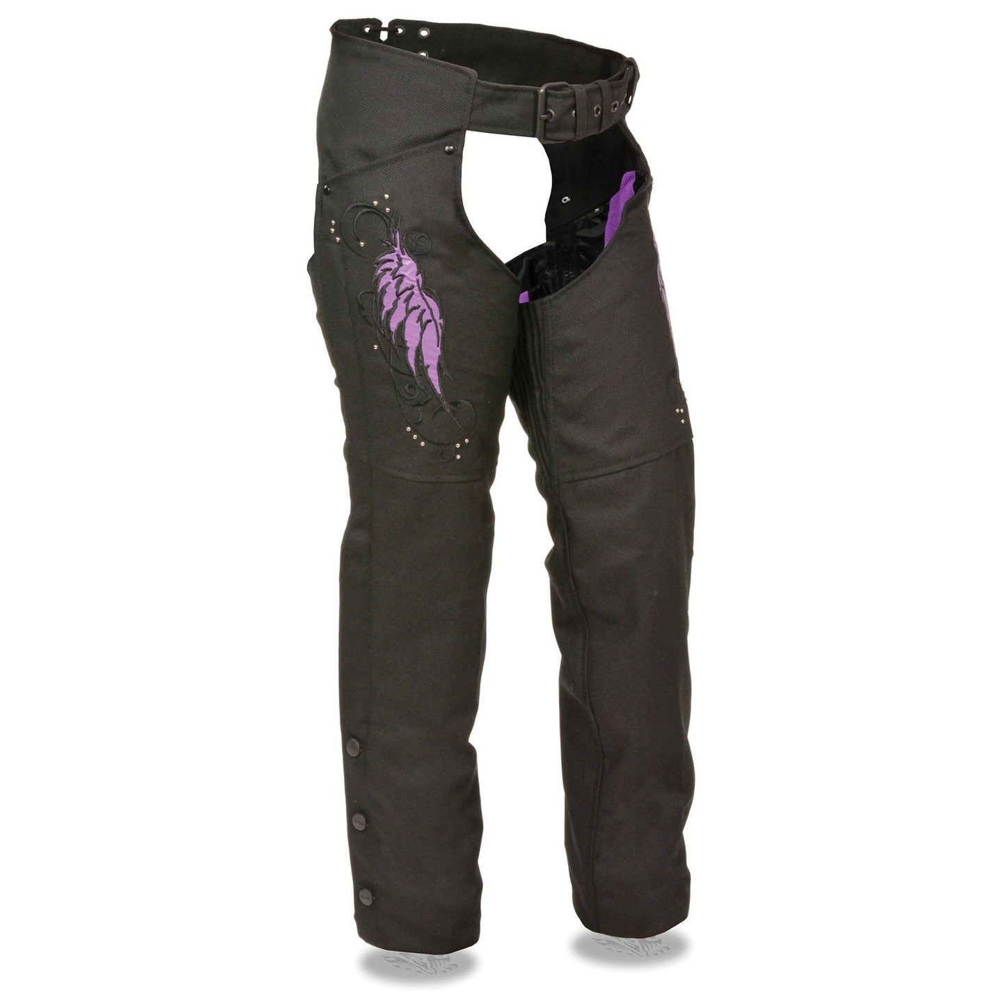 Milwaukee Leather SH1956 Women's 'Winged' Black and Purple Textile Chaps