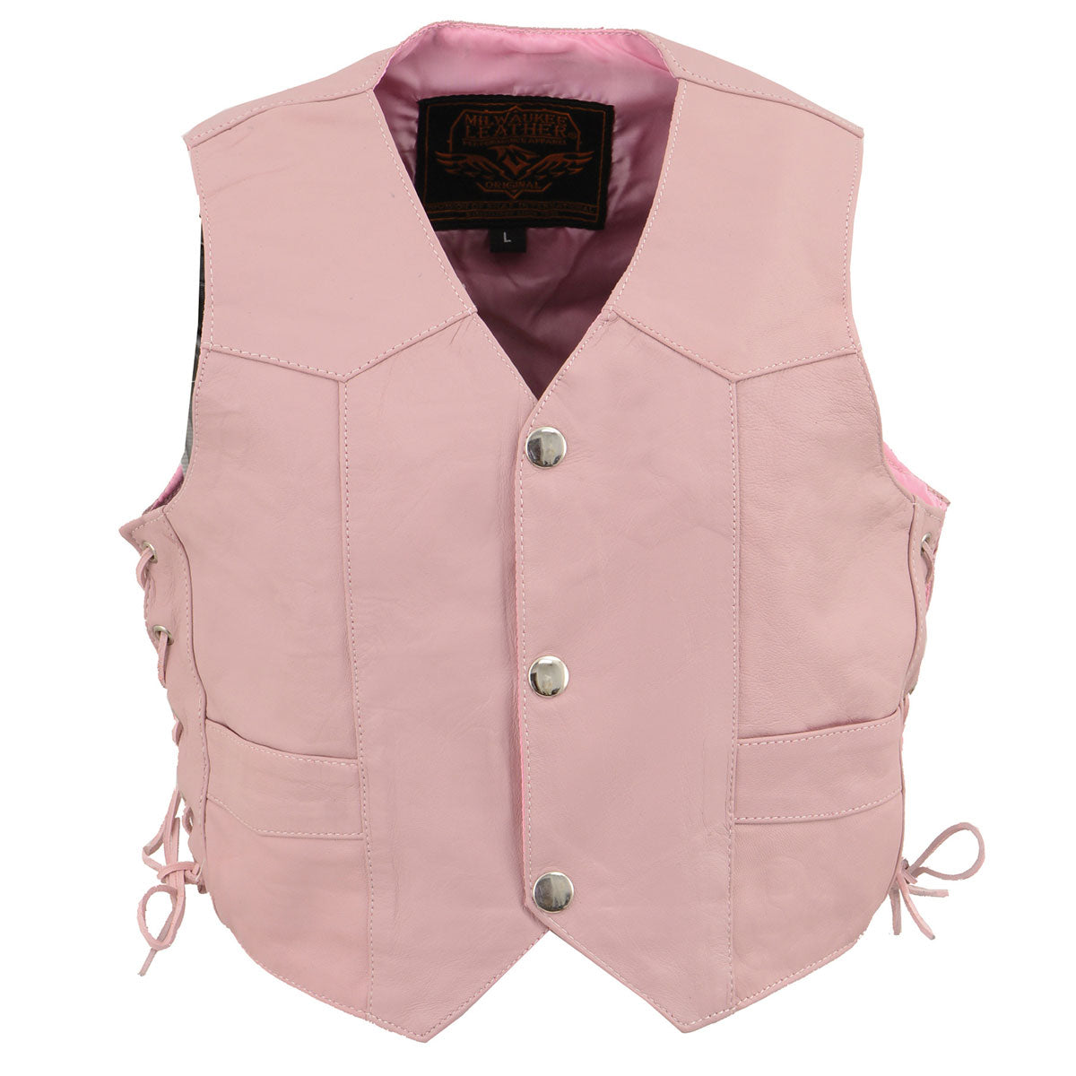 Milwaukee Leather SH2011LPNK Girls Pink Classic Three Snap Leather Vest