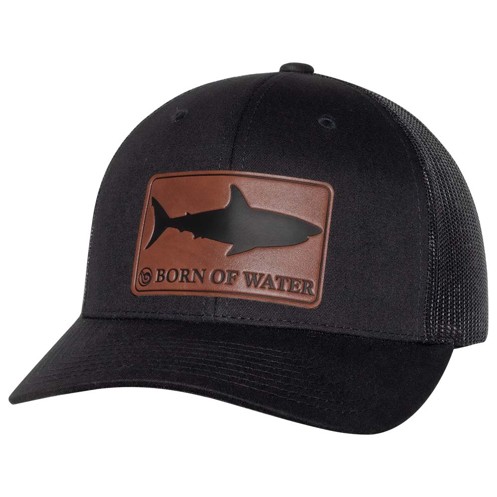 Shark Silhouette Hammerhead Shark Leather Patch Hat