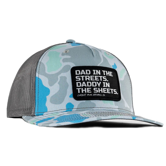 DAD IN THE STREETS. DADDY IN THE SHEETS. BLACK PATCH SNAPBACK