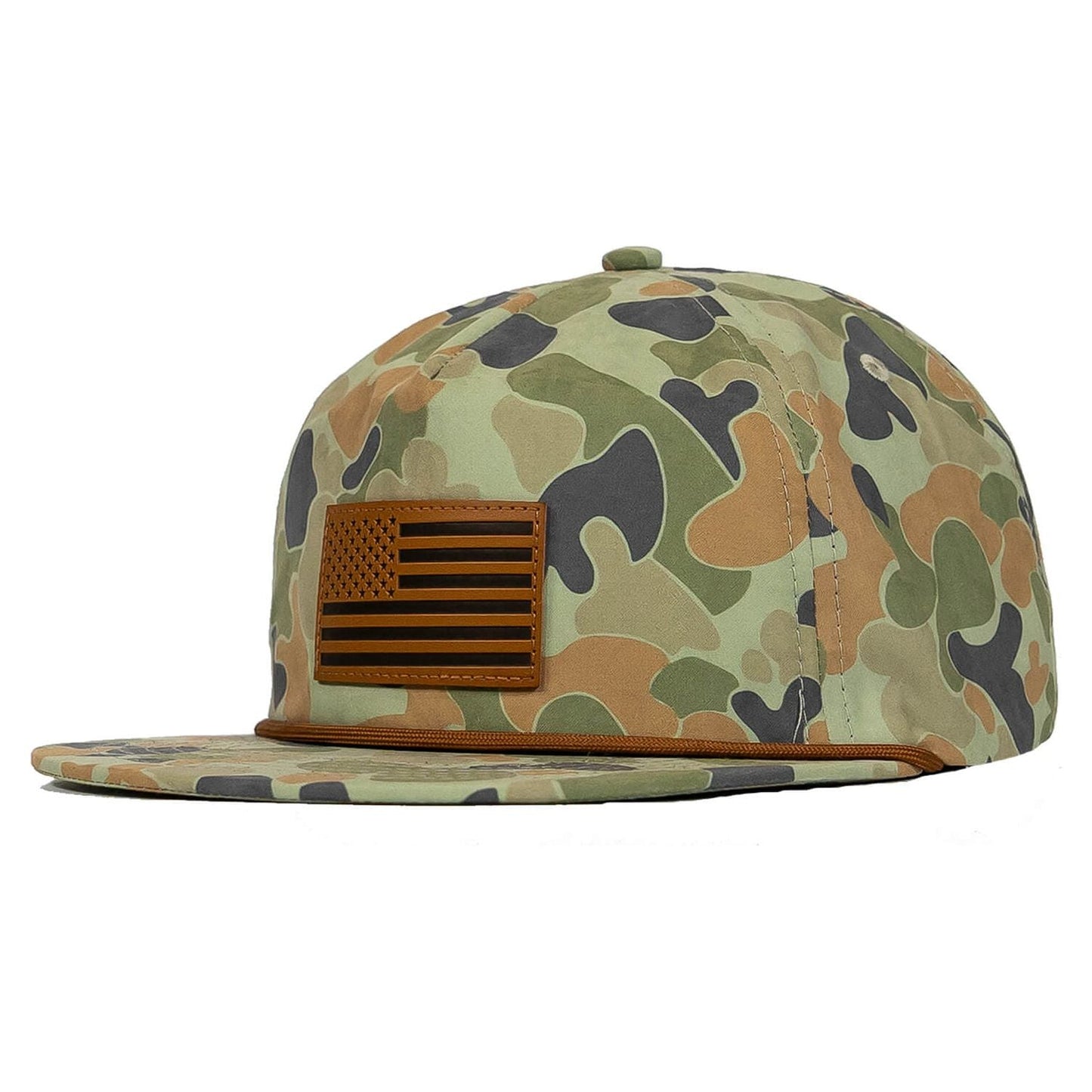 AMERICAN FLAG PATCH CRUSHABLE ROPE SNAPBACK | FROGSKIN DUCK CAMO