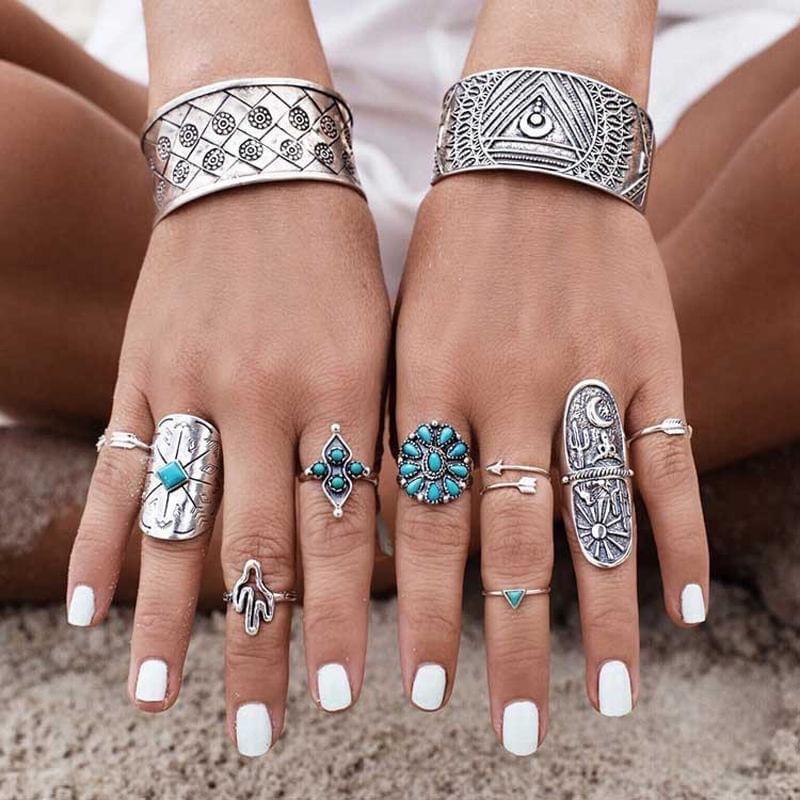 Silver and Turquoise Ring Set