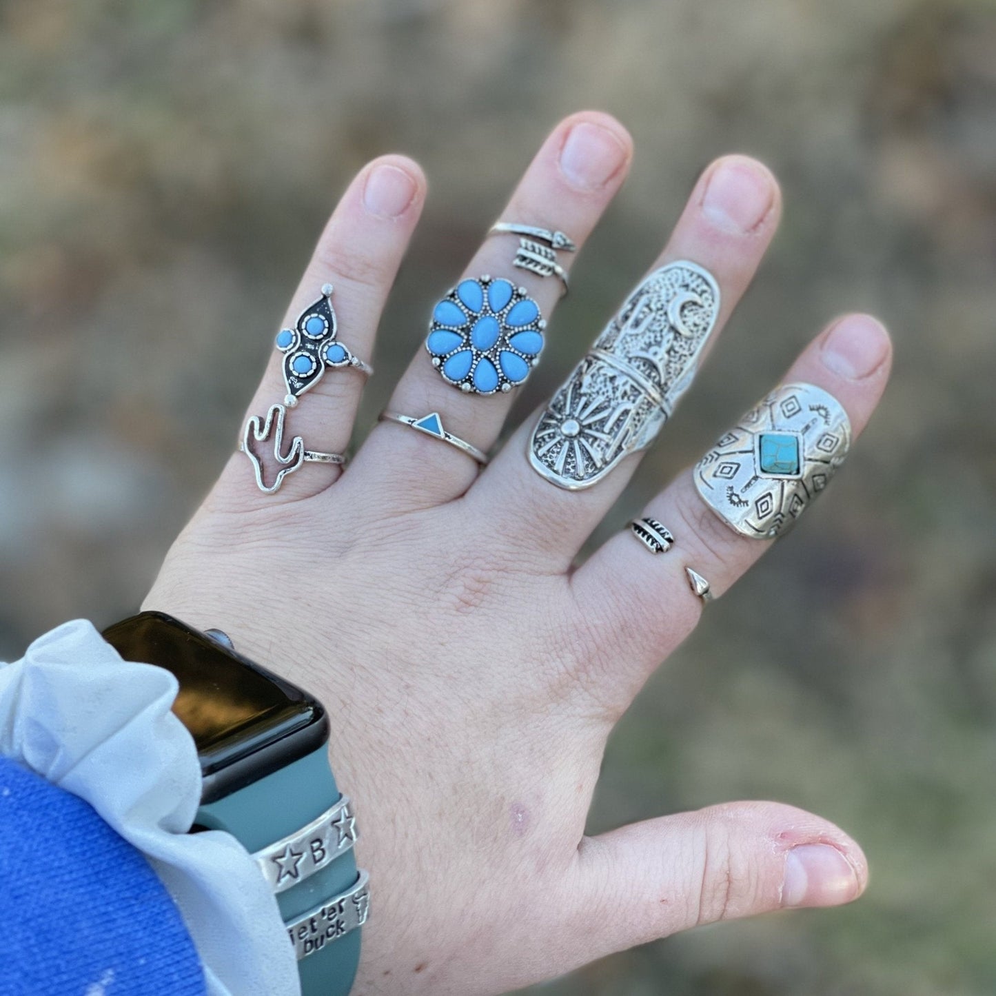 Silver and Turquoise Ring Set