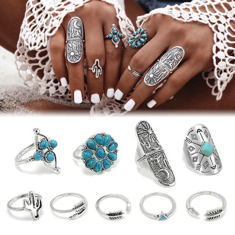 Silver and Turquoise Ring Set