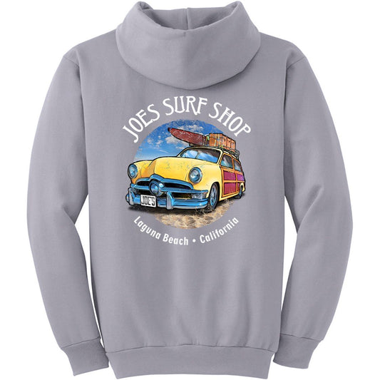 Joe's Surf Shop Yellow Woody with Surfboards Pullover Surf Hoodie