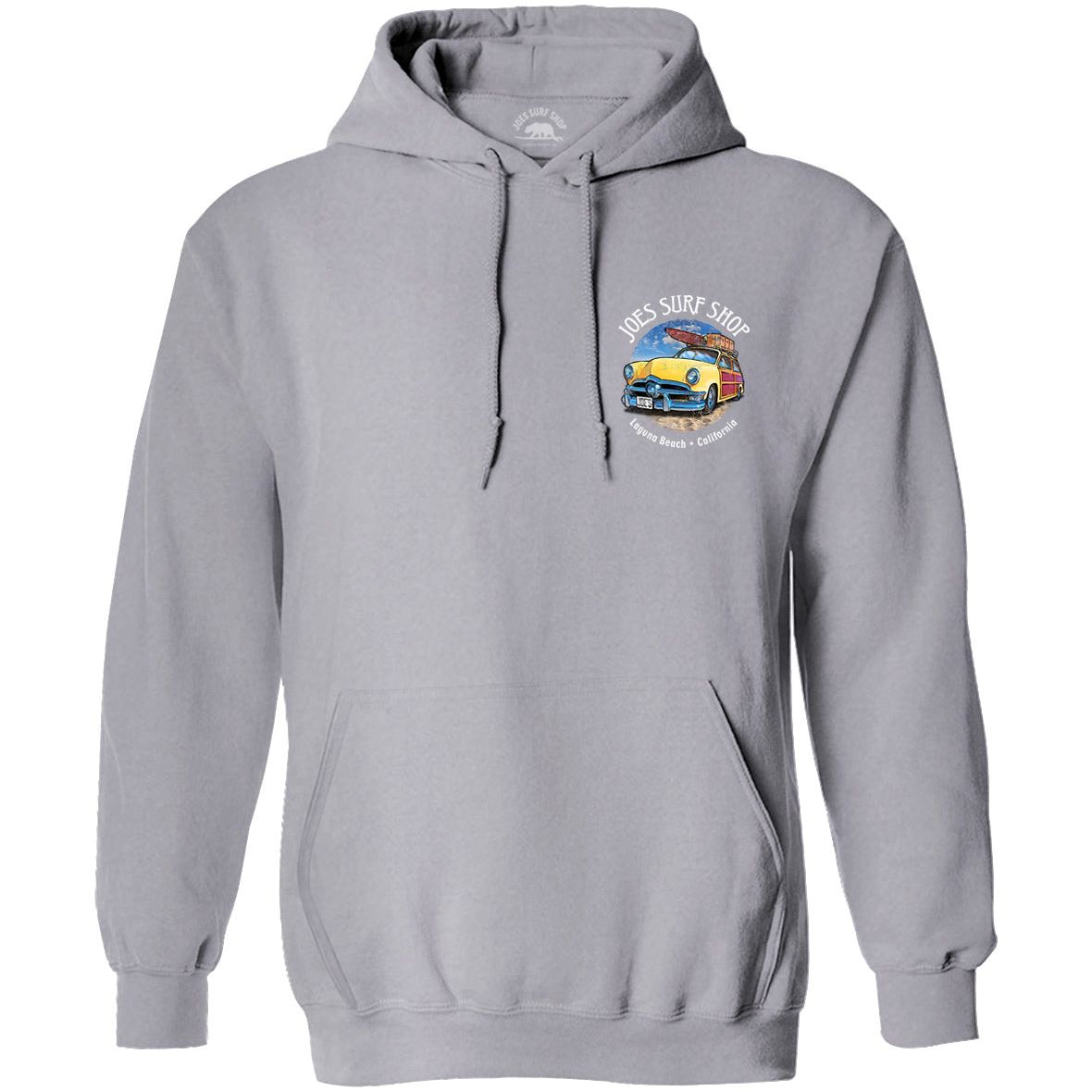 Joe's Surf Shop Yellow Woody with Surfboards Pullover Surf Hoodie