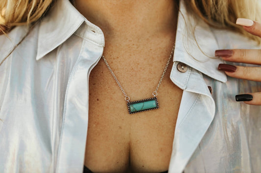 Silvertone Turquoise Bar Necklace