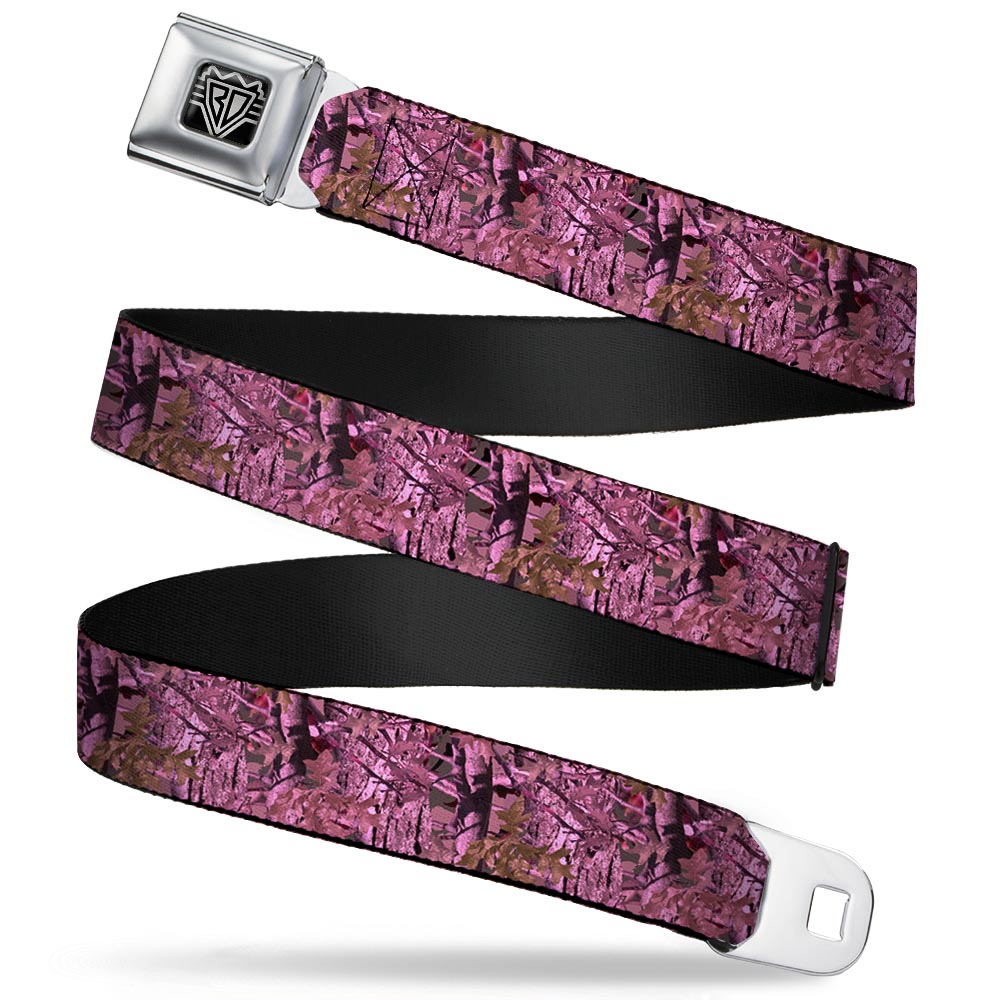 BD Wings Logo CLOSE-UP Full Color Black Silver Seatbelt Belt - Hunting Camo Pinks Webbing