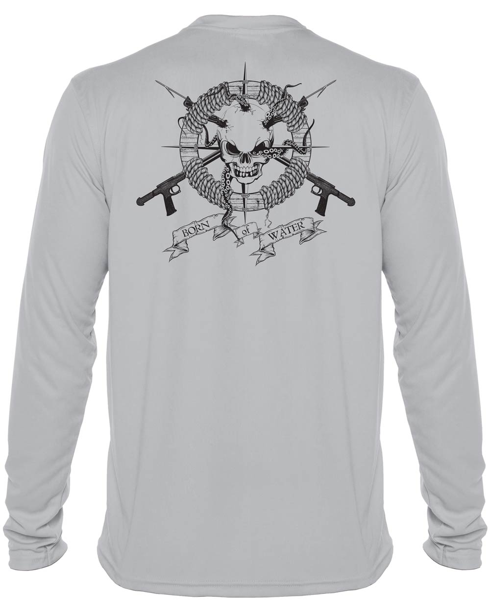 Spearfishing T-Shirt: UV Performance Long Sleeve: Skull & Spearguns