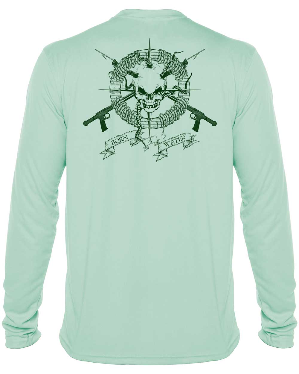 Spearfishing T-Shirt: UV Performance Long Sleeve: Skull & Spearguns