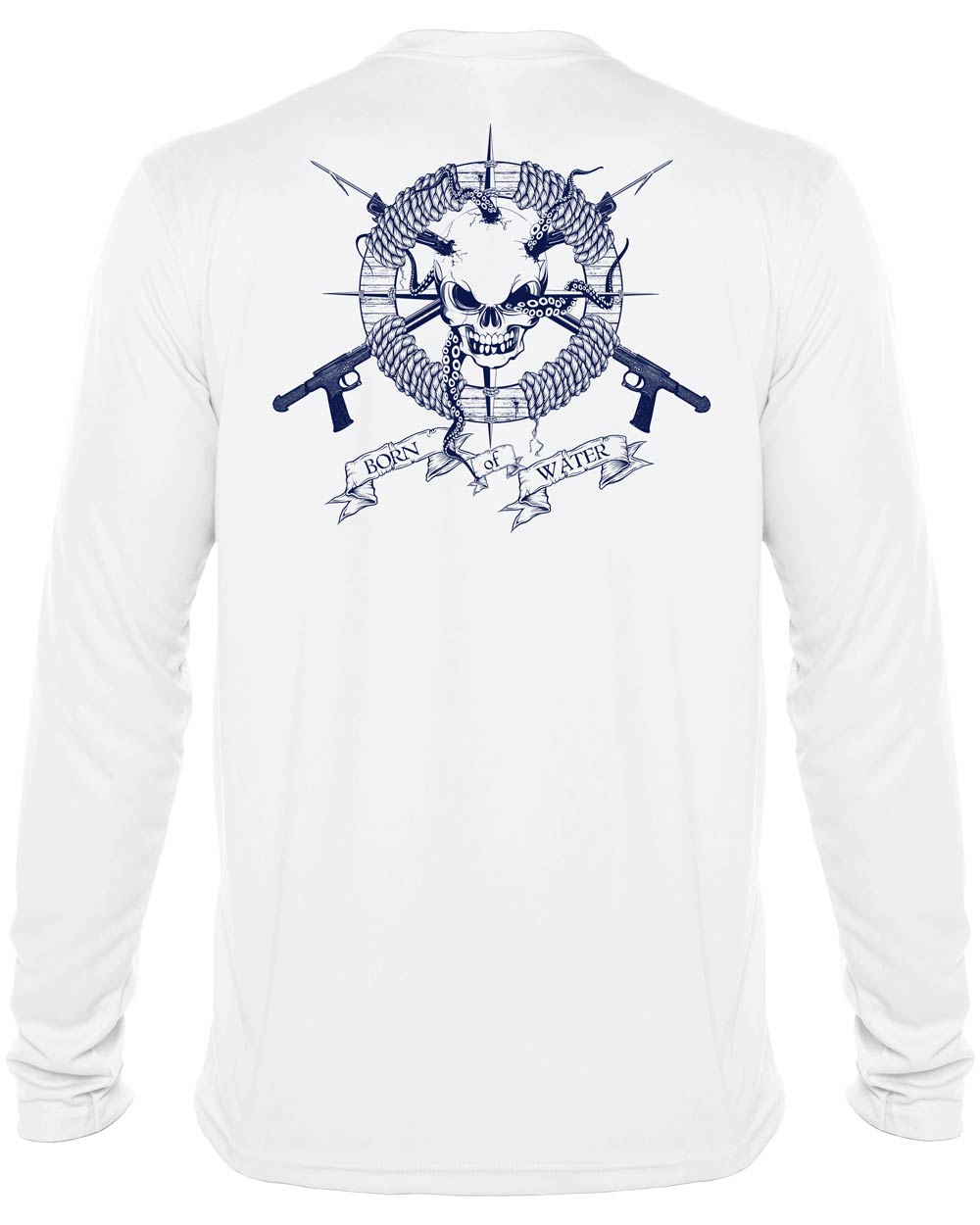 Spearfishing T-Shirt: UV Performance Long Sleeve: Skull & Spearguns