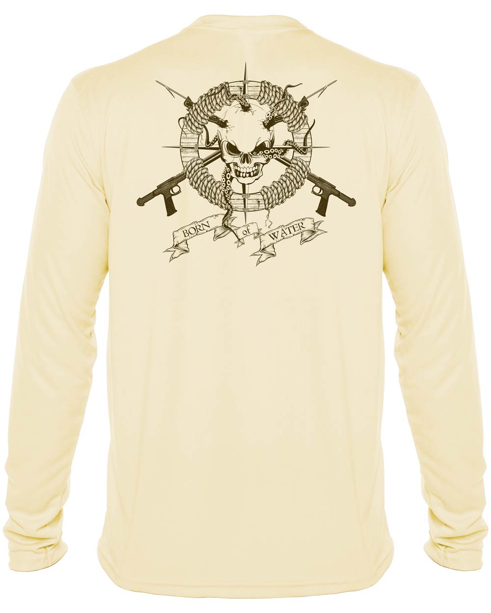 Spearfishing T-Shirt: UV Performance Long Sleeve: Skull & Spearguns