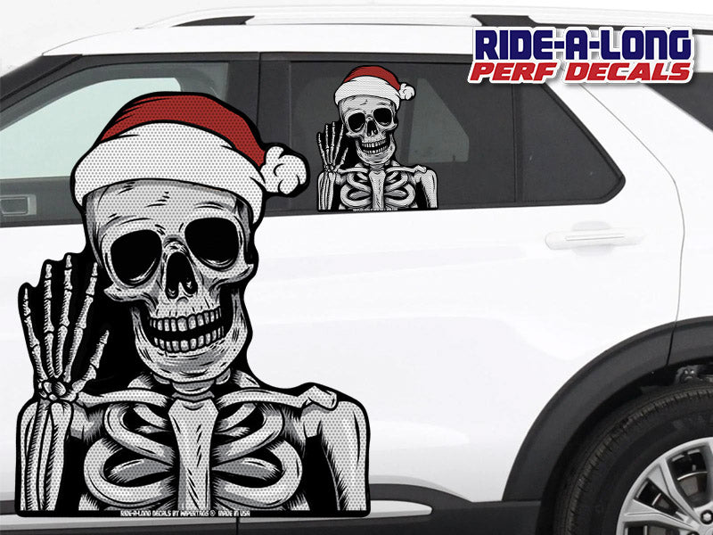 Skeleton Santa *RIDE A LONG* Perforated Decal