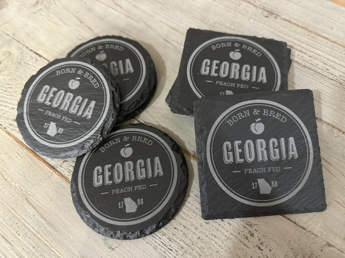 Slate Coaster Set | 4-Piece Set | Round or Square "Georgia Born" Coaster Set